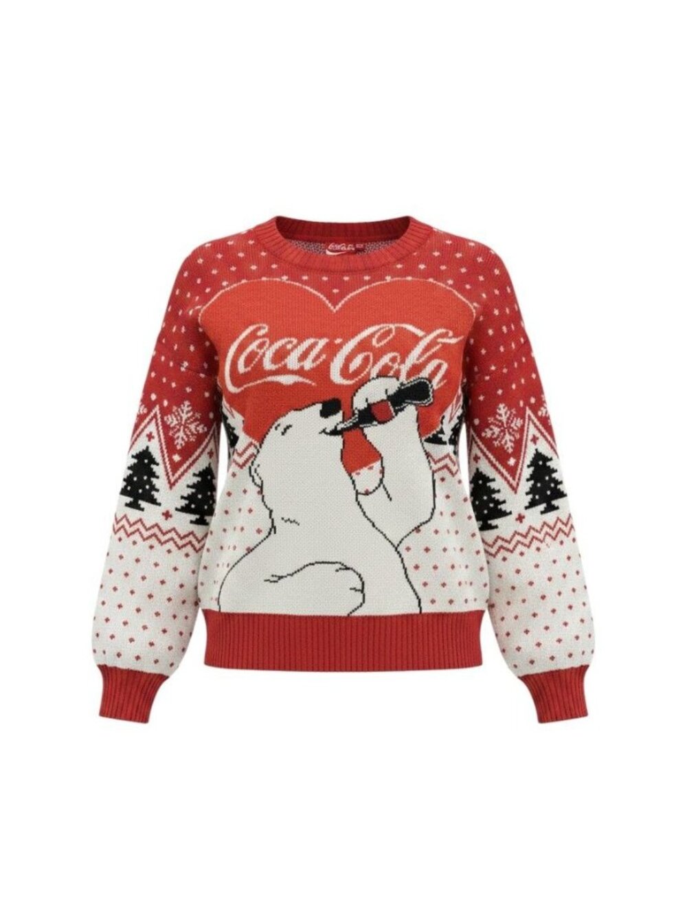 Coca-Cola Polar Bear Christmas Sweater Red & White Small Festive NWT Pullover